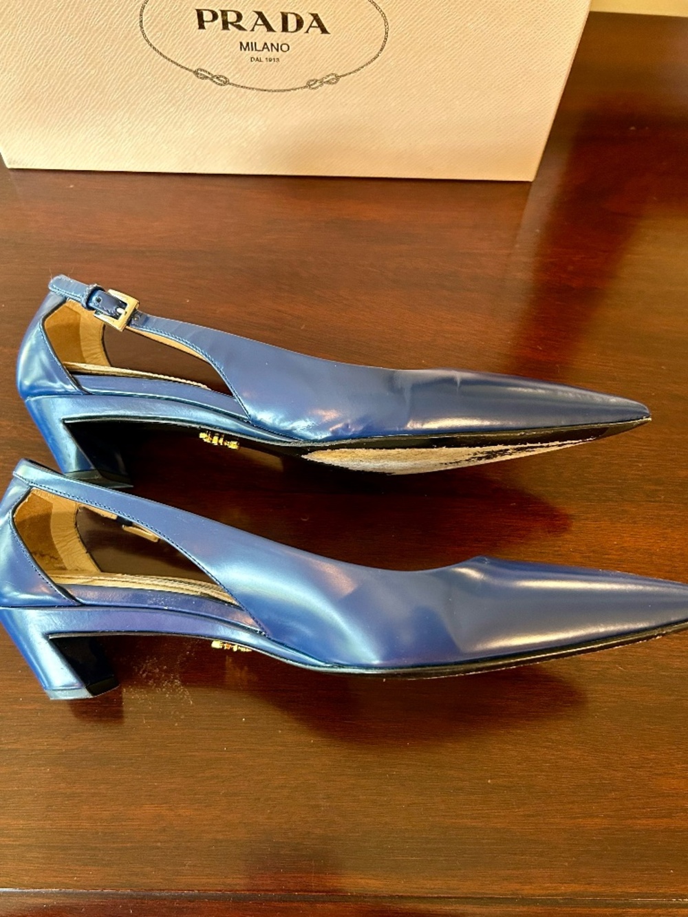 Prada Calzature Donna Spazzolato Cobalt Pump - Picture 8 of 11